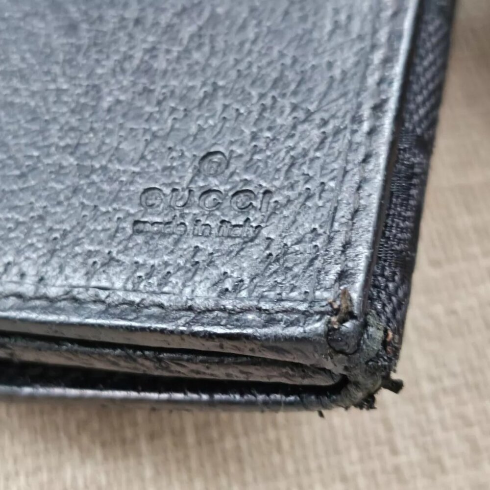 Gucci Clutch Wallet Black Leather/Canvas Bag Card Holder Purse Made in Italy aut - Picture 9 of 14